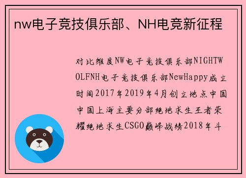 nw电子竞技俱乐部、NH电竞新征程